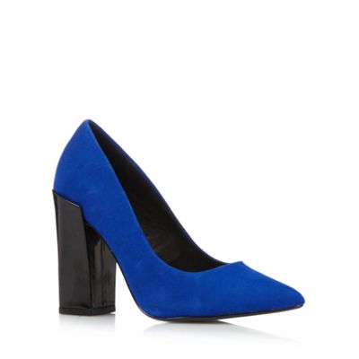 Blue leather block high heel court shoes